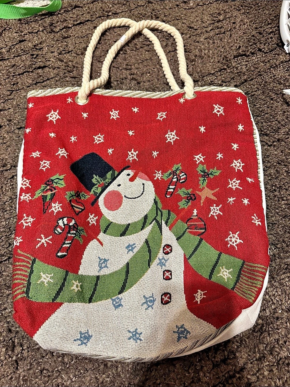 Holiday Snowman Tote in Red & Green